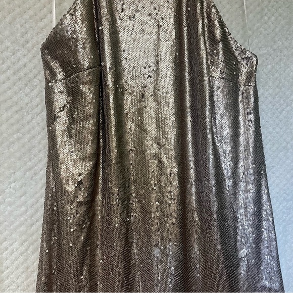 Halston Heritage Gold Sequin Mini Dress Halter Top Sleeveless Sz 12 - Picture 4 of 8